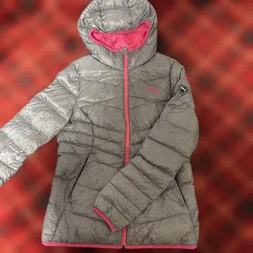 PUMA 후드 부착 다운 자켓 L 사이즈 핑크 그레이