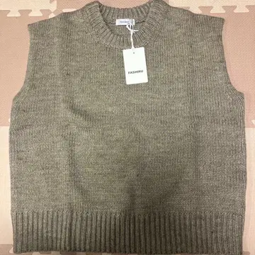 FASHIRU 베이지 니트 베스트 슬리브리스