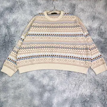 니트 스웨터 베이지 기하학 패턴 남성용 두꺼운 원단 레트로