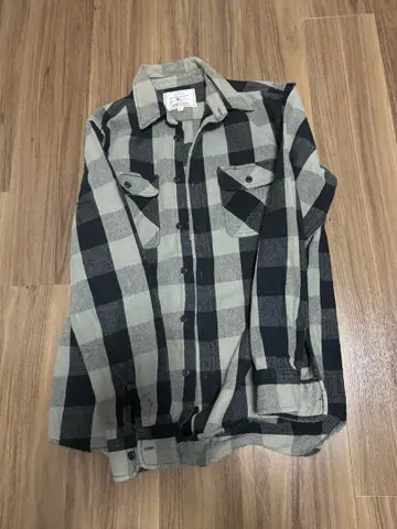 AVIREX USA 블랙 그레이 체크 플란넬 셔츠 L