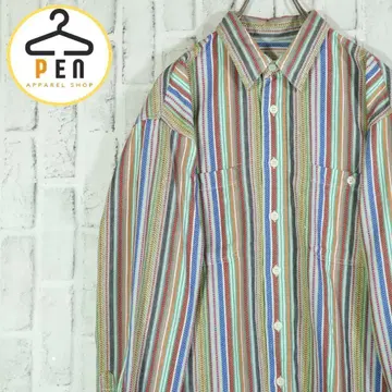 멋진 코디 긴팔 셔츠 컬러풀 스트라이프 한국 코디 레트로 프리 사이즈