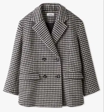 스나이델 체크 무늬 더블 브레스트 울 코트