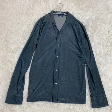 빔즈 벨로아 느낌 오픈 카라 셔츠 긴팔 L 네이비 남성용