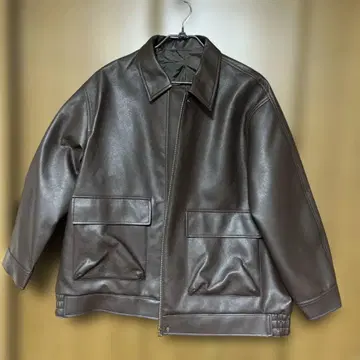 GU 남성용 다크 브라운 가죽 자켓