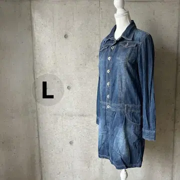 데님 원피스 L 인디고 워시 가공 성숙 캐주얼