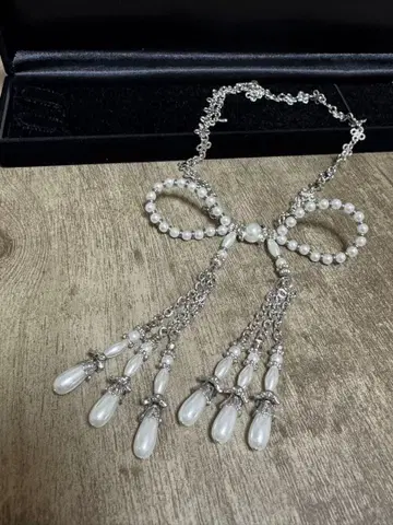 타나카 다이스케 pearl ribbon chain necklace