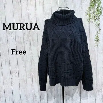 무루아 니트 워셔블 스웨터 L 터틀넥 케이블 짜임 그레이