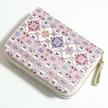 꽃무늬 자수 이단 접이식 지갑