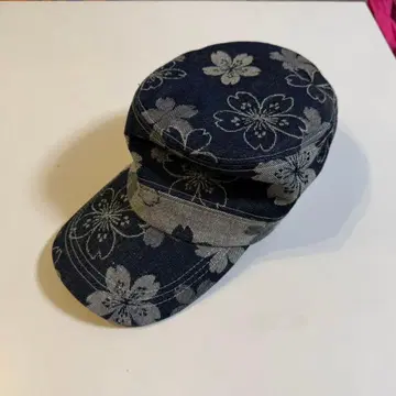 꽃무늬 데님 워크캡 네이비