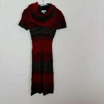 MAGAZINE 빨간색과 블랙 스트라이프 원피스 니트 원피스 귀여운