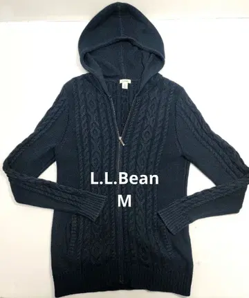 L.L.Bean 케이블 니트 여성용 M 네이비 코튼 풀 집업