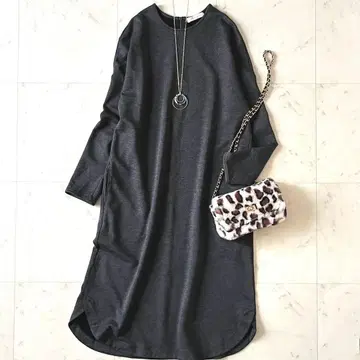 새상품급 띠어리 럭스 크루넥 롱 원피스 38 그레이 긴팔 일본제