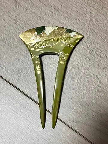 그린 컬러 금박 무늬 헤어콤 일본 의류 기모노