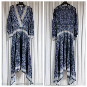 H&M 네이비 페이즐리 무늬 긴팔 원피스