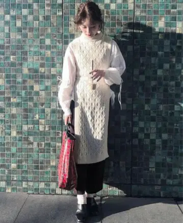 TAN 케이블 니트 원피스 니트 베스트