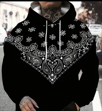 반다나 패턴 블랙 후드 부착 후드티