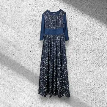FENNEL 도트 무늬 롱 원피스 7부 소매 네이비 M 사이즈 일본제