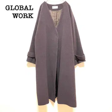 글로벌 워크 노카라 코트 브라운 [ F ] V컷 롱 기장 고급