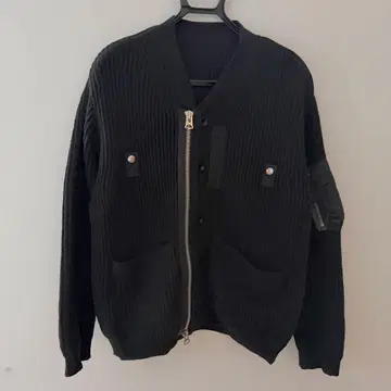 sacai Nylon Twill Mix Knit Cardigan BK 1