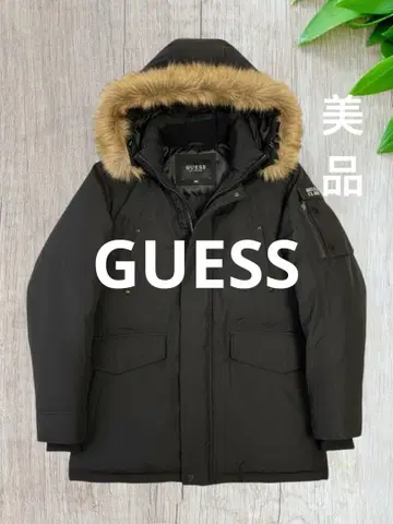 새상품급 GUESS 블랙 다운 자켓 M 후드 퍼 탈부착 가능