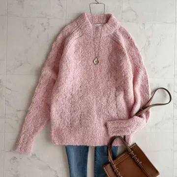 새상품급 CINOH 알파카 래글런 보틀넥 니트 핑크