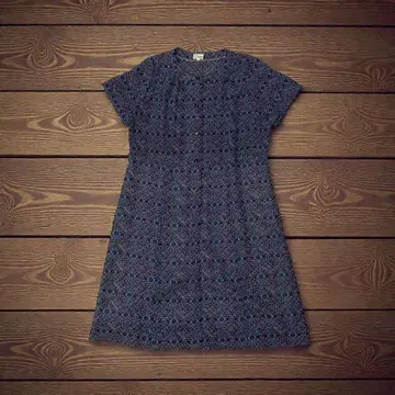 반팔 원피스 네이비 x 퍼플 레트로 패턴 올 패턴 성인용 깔끔한 여성용