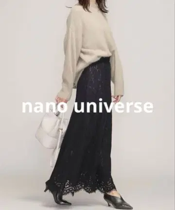 [ nano univers ] 플로키 레이스 플레어 스커트 롱 기장