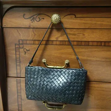 블랙 가죽 뜨개질 클러치백