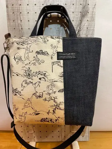 핸드메이드 백 사선 가케 백 조수기화 화이트