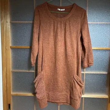브라운 7부 소매 니트 원피스 기장 83cm