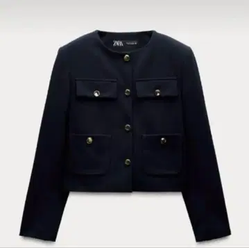 [ ZARA ] 플랩 크롭 자켓 블랙 M 사이즈