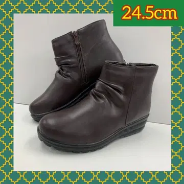 24.5cm 새상품 여성용 주름 가공 슬림 레그 부츠 브라운