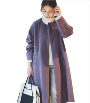 JOURNAL STANDARD 노카라 롱 코트 퍼플 울 혼방