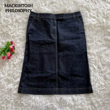 새상품급 매킨토시 데님 무릎 기장 스커트 루즈핏 타이트 M 워셔블 면
