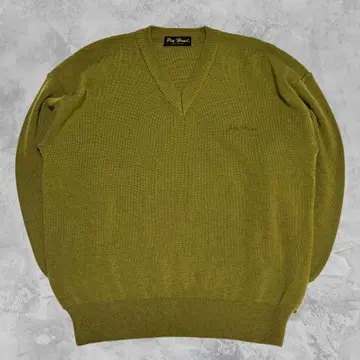 최고급 컬러 빈티지 V넥 니트 올리브 L 빅 루즈 레트로 일본제