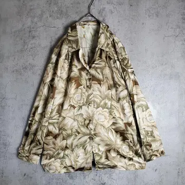 [ 빈티지 ] 구제 의류 오픈 카라 올 패턴 꽃무늬 브라운 베이지 레트로