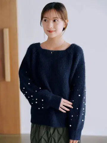 COHINA 그라데이션 펄 슬리브 니트