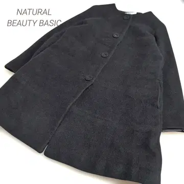 NATURAL BEAUTY BASIC 양모 노카라 코트 블랙