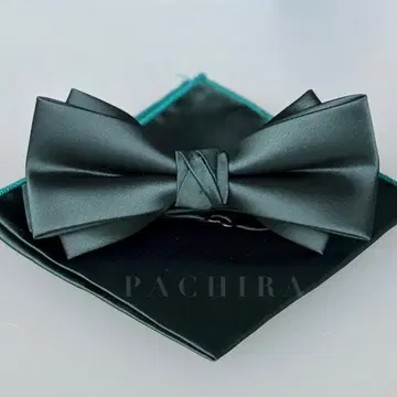 나비 넥타이 치프 2세트 / 무지 남성용 다크 그린