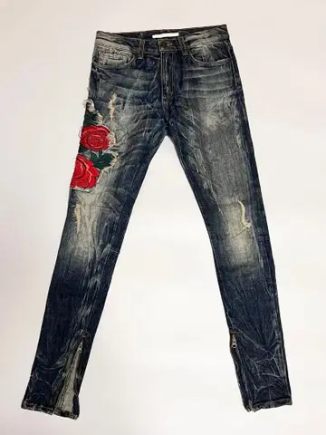 자수 장미 스키니 팬츠 데님 청바지 골든 GOLDEN