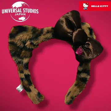 [레어 USJ 한정판] 헬로키티 레오파드 무늬 퍼 머리띠 새상품급