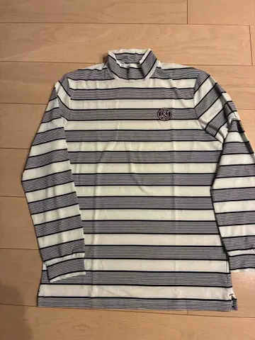 and per se 하이넥 셔츠 크림슨 그린 보더