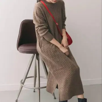 새상품급 어반 리서치 도어스 케이블 니트 원피스 브라운 울