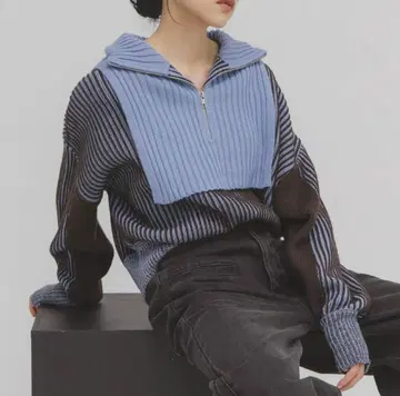 KBF 레이어드 하프 ZIP 니트