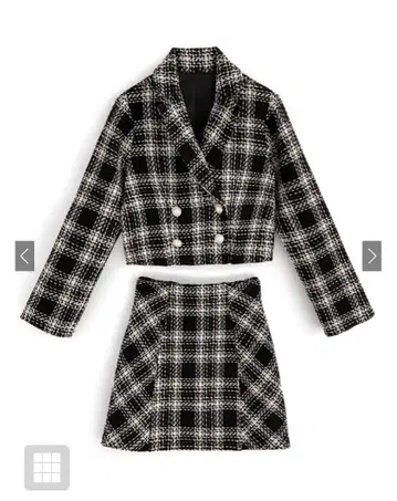 숏 기장 자켓 x 미니 스커트 체크 무늬 트위드 셋업[ta091]