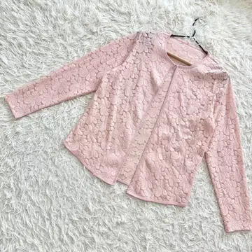 레이스 가디건 꽃무늬 비침 스톤 장식 걸리시 앞 후크 핑크