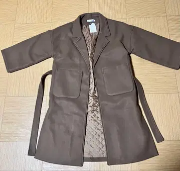 브라운 롱 코트 허리 리본 포함