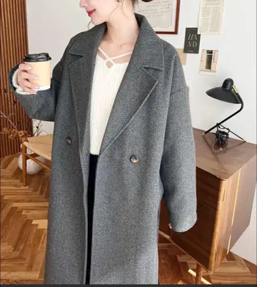 니트 멜톤 사이드 슬릿 롱 체스터 코트 moment+