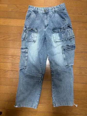 [ 크리스마스 세일 ] 카고 데님 팬츠 라이트 블루 포켓 S 사이즈