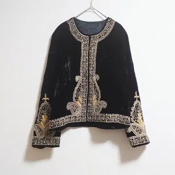 c 쇼와 레트로 벨로아 자켓 자수 비쥬 고딕 빈티지